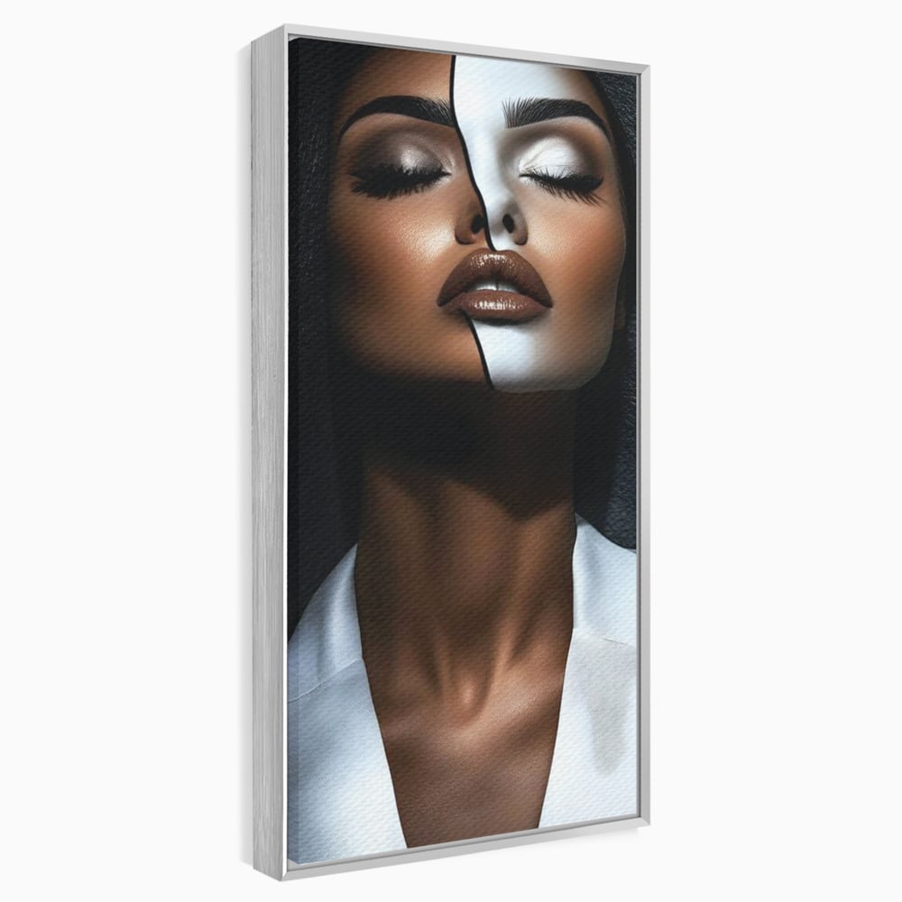 Leinwand Wandkunst Canvas Premium, LuxCanva® G1199, Zwischen zwei Lichtern, Harmonie, Bruch, Linie, Schicksal, Dualität, Chip, Split, Split, Riss, Linien, Metapher, Balance, Weiß, Schwarz, Büro, Wohnen, Schlafzimmer