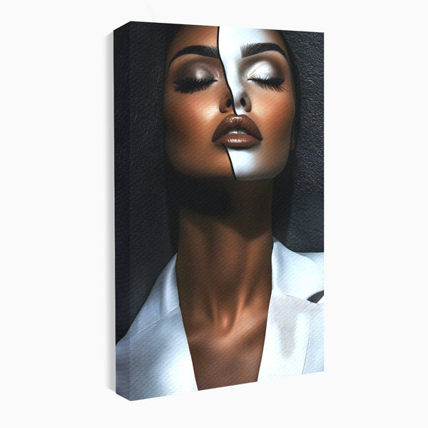 Leinwand Wandkunst Canvas Premium, LuxCanva® G1199, Zwischen zwei Lichtern, Harmonie, Bruch, Linie, Schicksal, Dualität, Chip, Split, Split, Riss, Linien, Metapher, Balance, Weiß, Schwarz, Büro, Wohnen, Schlafzimmer