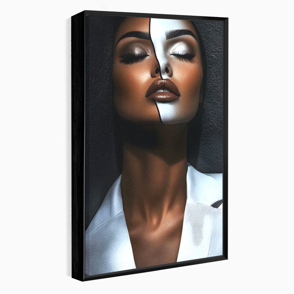 Leinwand Wandkunst Canvas Premium, LuxCanva® G1199, Zwischen zwei Lichtern, Harmonie, Bruch, Linie, Schicksal, Dualität, Chip, Split, Split, Riss, Linien, Metapher, Balance, Weiß, Schwarz, Büro, Wohnen, Schlafzimmer