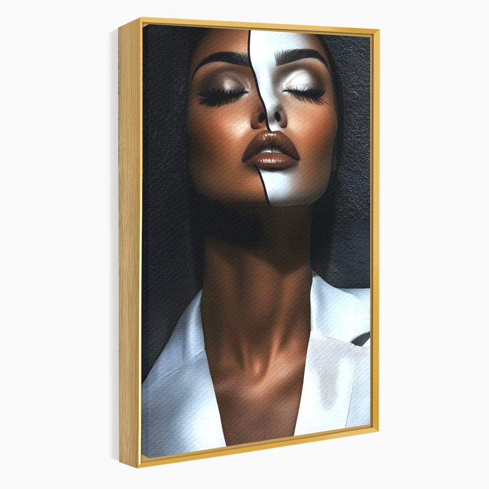 Leinwand Wandkunst Canvas Premium, LuxCanva® G1199, Zwischen zwei Lichtern, Harmonie, Bruch, Linie, Schicksal, Dualität, Chip, Split, Split, Riss, Linien, Metapher, Balance, Weiß, Schwarz, Büro, Wohnen, Schlafzimmer