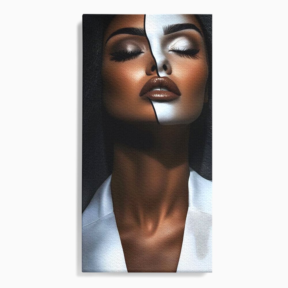 Leinwand Wandkunst Canvas Premium, LuxCanva® G1199, Zwischen zwei Lichtern, Harmonie, Bruch, Linie, Schicksal, Dualität, Chip, Split, Split, Riss, Linien, Metapher, Balance, Weiß, Schwarz, Büro, Wohnen, Schlafzimmer
