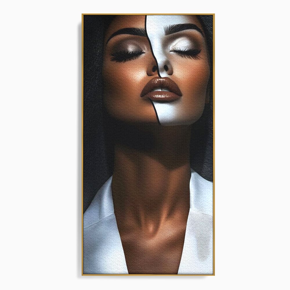 Leinwand Wandkunst Canvas Premium, LuxCanva® G1199, Zwischen zwei Lichtern, Harmonie, Bruch, Linie, Schicksal, Dualität, Chip, Split, Split, Riss, Linien, Metapher, Balance, Weiß, Schwarz, Büro, Wohnen, Schlafzimmer