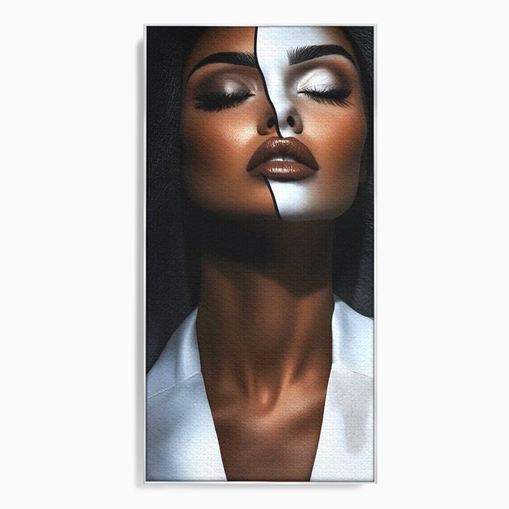 Leinwand Wandkunst Canvas Premium, LuxCanva® G1199, Zwischen zwei Lichtern, Harmonie, Bruch, Linie, Schicksal, Dualität, Chip, Split, Split, Riss, Linien, Metapher, Balance, Weiß, Schwarz, Büro, Wohnen, Schlafzimmer