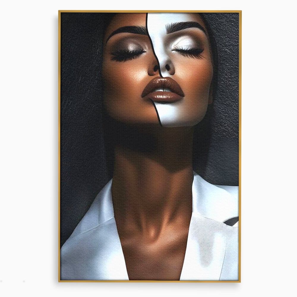 Leinwand Wandkunst Canvas Premium, LuxCanva® G1199, Zwischen zwei Lichtern, Harmonie, Bruch, Linie, Schicksal, Dualität, Chip, Split, Split, Riss, Linien, Metapher, Balance, Weiß, Schwarz, Büro, Wohnen, Schlafzimmer