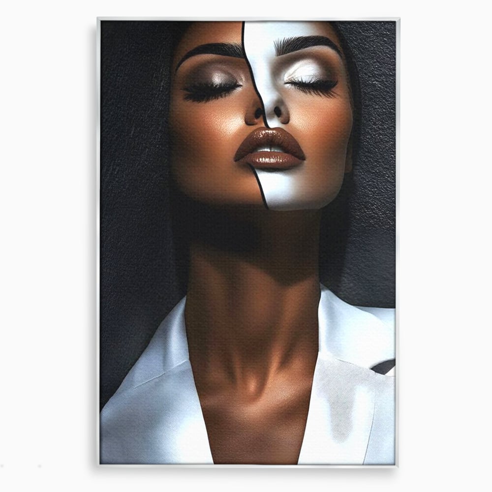 Leinwand Wandkunst Canvas Premium, LuxCanva® G1199, Zwischen zwei Lichtern, Harmonie, Bruch, Linie, Schicksal, Dualität, Chip, Split, Split, Riss, Linien, Metapher, Balance, Weiß, Schwarz, Büro, Wohnen, Schlafzimmer