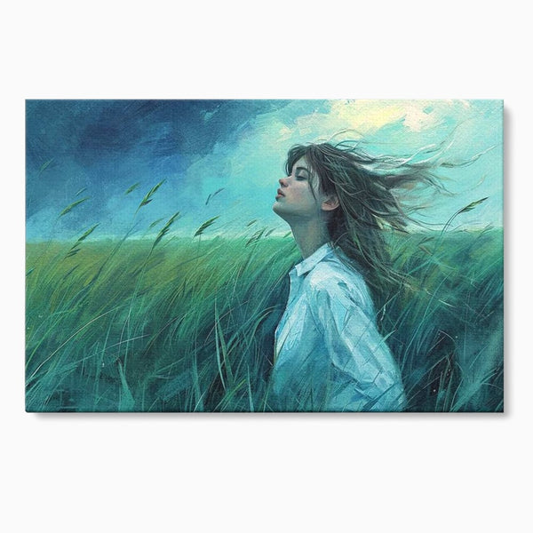 Leinwandbilder Premium, LuxCanva® G1201, Tanz mit dem Himmel, Atmen, Wind, Gesicht, Balance, Universum, Feld, Himmel, Sturm, Unendlichkeit, Erde, Rhythmus, Natur, Feuer, Gras, Leben, Büro, Wohnen, Schlafzimmer