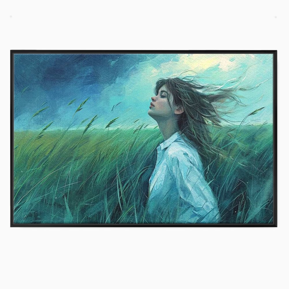 Leinwandbilder Premium, LuxCanva® G1201, Tanz mit dem Himmel, Atmen, Wind, Gesicht, Balance, Universum, Feld, Himmel, Sturm, Unendlichkeit, Erde, Rhythmus, Natur, Feuer, Gras, Leben, Büro, Wohnen, Schlafzimmer