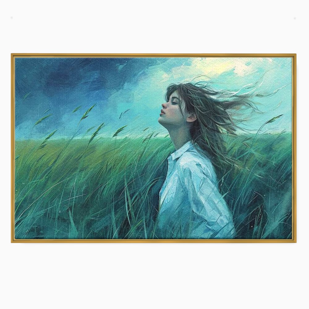 Leinwandbilder Premium, LuxCanva® G1201, Tanz mit dem Himmel, Atmen, Wind, Gesicht, Balance, Universum, Feld, Himmel, Sturm, Unendlichkeit, Erde, Rhythmus, Natur, Feuer, Gras, Leben, Büro, Wohnen, Schlafzimmer