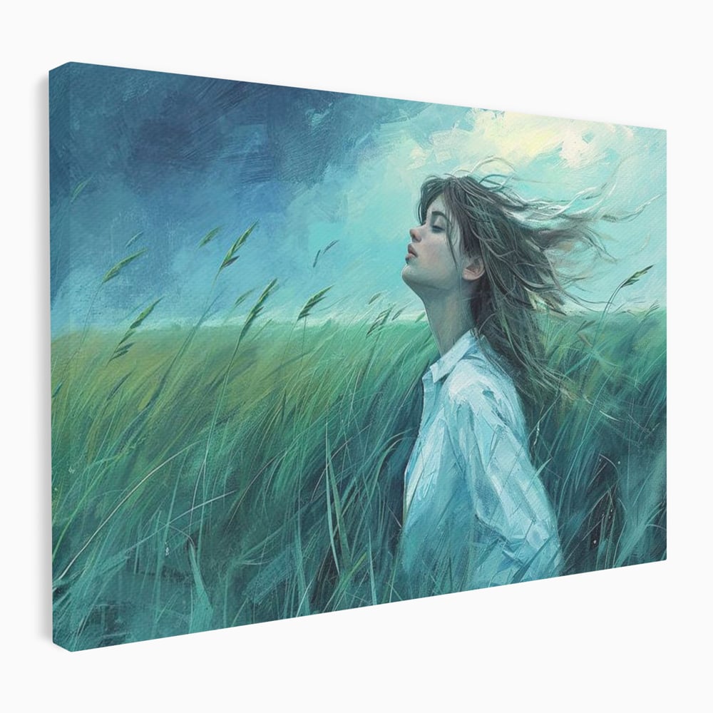 Leinwandbilder Premium, LuxCanva® G1201, Tanz mit dem Himmel, Atmen, Wind, Gesicht, Balance, Universum, Feld, Himmel, Sturm, Unendlichkeit, Erde, Rhythmus, Natur, Feuer, Gras, Leben, Büro, Wohnen, Schlafzimmer