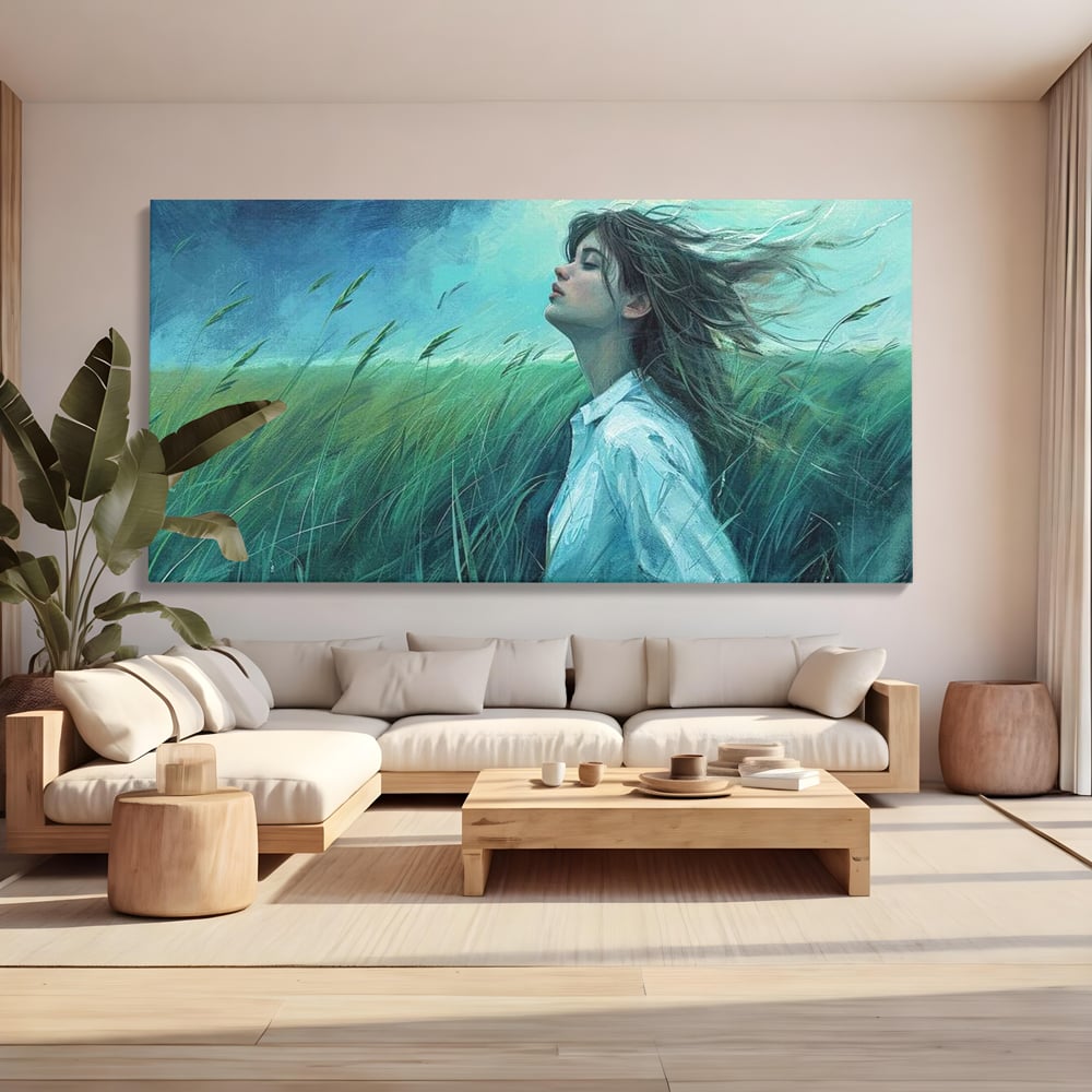 Leinwandbilder Premium, LuxCanva® G1201, Tanz mit dem Himmel, Atmen, Wind, Gesicht, Balance, Universum, Feld, Himmel, Sturm, Unendlichkeit, Erde, Rhythmus, Natur, Feuer, Gras, Leben, Büro, Wohnen, Schlafzimmer