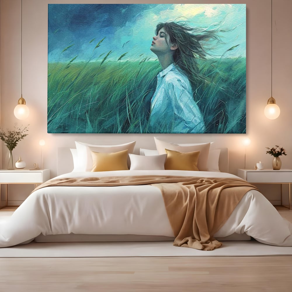 Leinwandbilder Premium, LuxCanva® G1201, Tanz mit dem Himmel, Atmen, Wind, Gesicht, Balance, Universum, Feld, Himmel, Sturm, Unendlichkeit, Erde, Rhythmus, Natur, Feuer, Gras, Leben, Büro, Wohnen, Schlafzimmer