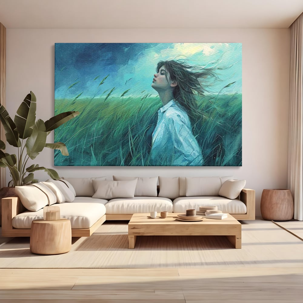 Leinwandbilder Premium, LuxCanva® G1201, Tanz mit dem Himmel, Atmen, Wind, Gesicht, Balance, Universum, Feld, Himmel, Sturm, Unendlichkeit, Erde, Rhythmus, Natur, Feuer, Gras, Leben, Büro, Wohnen, Schlafzimmer