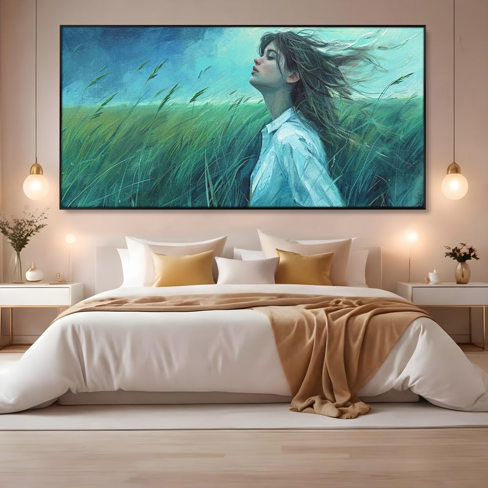 Leinwandbilder Premium, LuxCanva® G1201, Tanz mit dem Himmel, Atmen, Wind, Gesicht, Balance, Universum, Feld, Himmel, Sturm, Unendlichkeit, Erde, Rhythmus, Natur, Feuer, Gras, Leben, Büro, Wohnen, Schlafzimmer