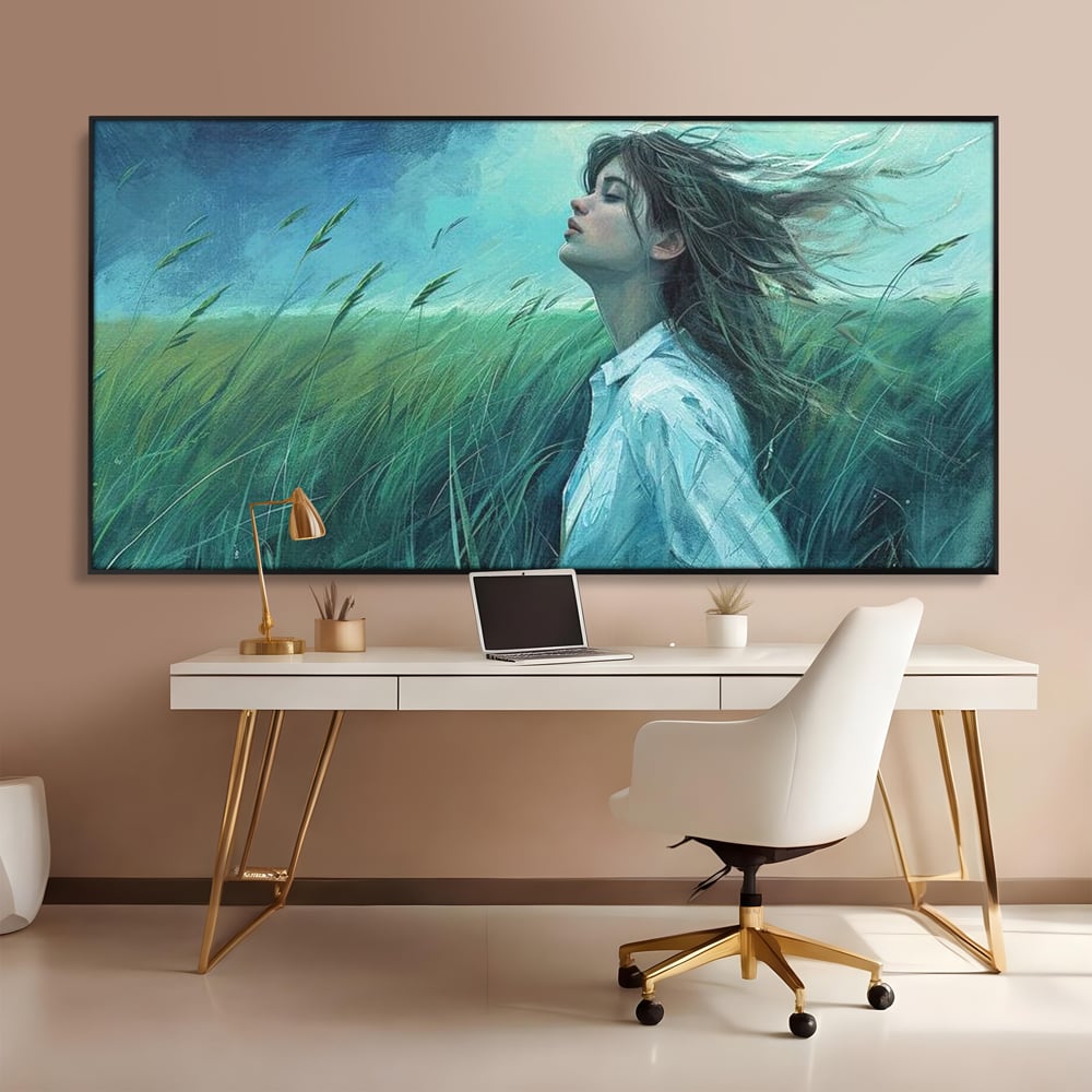 Leinwandbilder Premium, LuxCanva® G1201, Tanz mit dem Himmel, Atmen, Wind, Gesicht, Balance, Universum, Feld, Himmel, Sturm, Unendlichkeit, Erde, Rhythmus, Natur, Feuer, Gras, Leben, Büro, Wohnen, Schlafzimmer