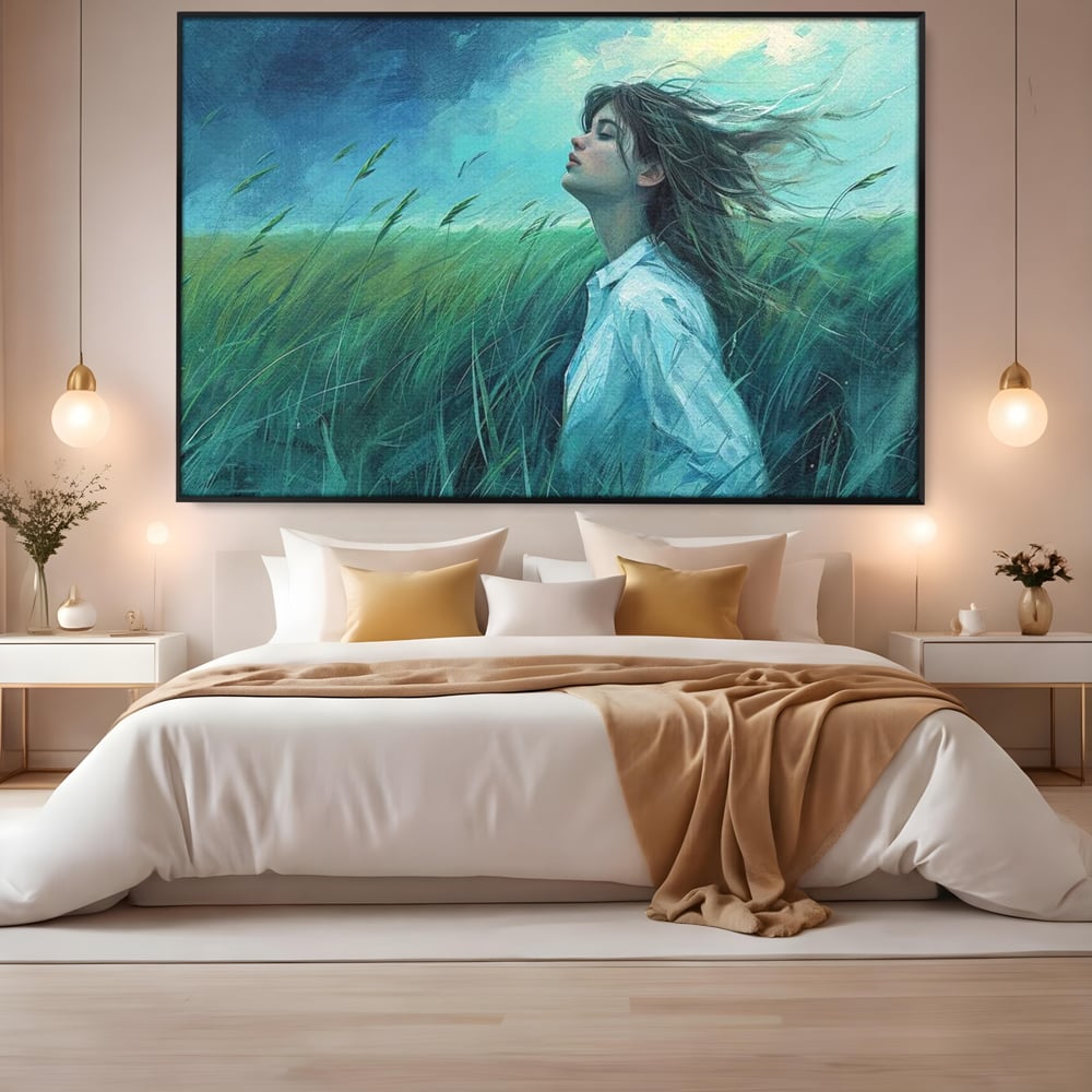 Leinwandbilder Premium, LuxCanva® G1201, Tanz mit dem Himmel, Atmen, Wind, Gesicht, Balance, Universum, Feld, Himmel, Sturm, Unendlichkeit, Erde, Rhythmus, Natur, Feuer, Gras, Leben, Büro, Wohnen, Schlafzimmer
