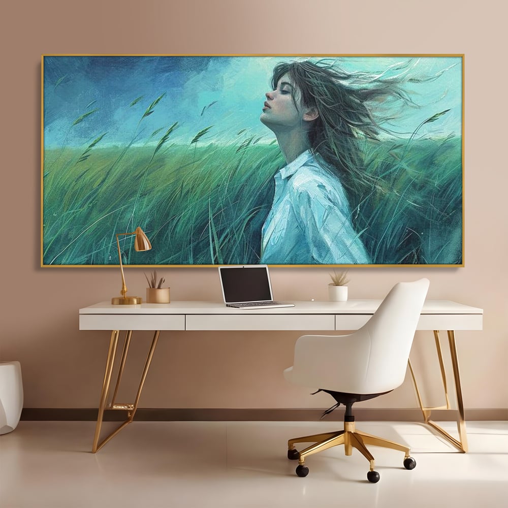 Leinwandbilder Premium, LuxCanva® G1201, Tanz mit dem Himmel, Atmen, Wind, Gesicht, Balance, Universum, Feld, Himmel, Sturm, Unendlichkeit, Erde, Rhythmus, Natur, Feuer, Gras, Leben, Büro, Wohnen, Schlafzimmer