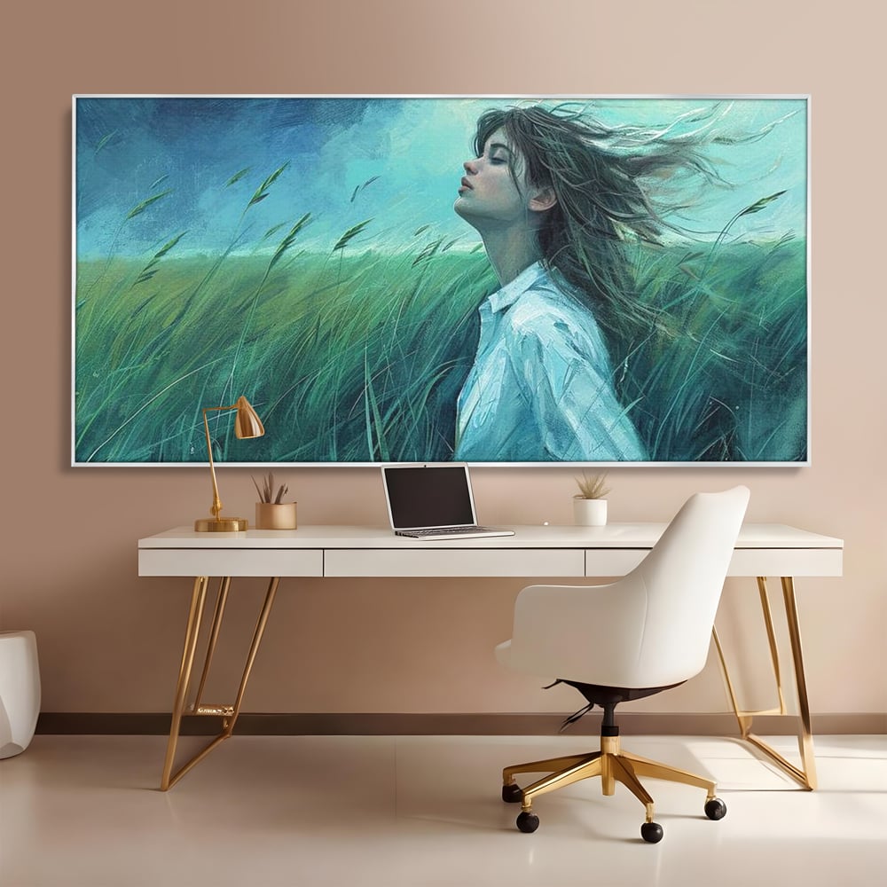Leinwandbilder Premium, LuxCanva® G1201, Tanz mit dem Himmel, Atmen, Wind, Gesicht, Balance, Universum, Feld, Himmel, Sturm, Unendlichkeit, Erde, Rhythmus, Natur, Feuer, Gras, Leben, Büro, Wohnen, Schlafzimmer