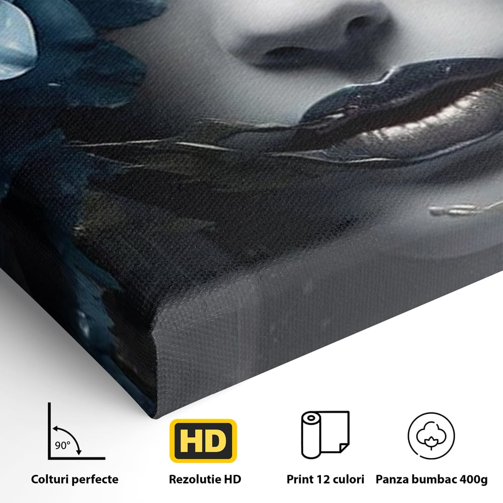 Tablou Canvas Premium, LuxCanva® G1202, Chip in Reconstructie, Cicatrici, Auriu, Albastru, Trandafir, Chip, Metamorfoza, Imposibil, Fisura, Poezie, Emotie, Gotic, Birou, Living, Dormitor