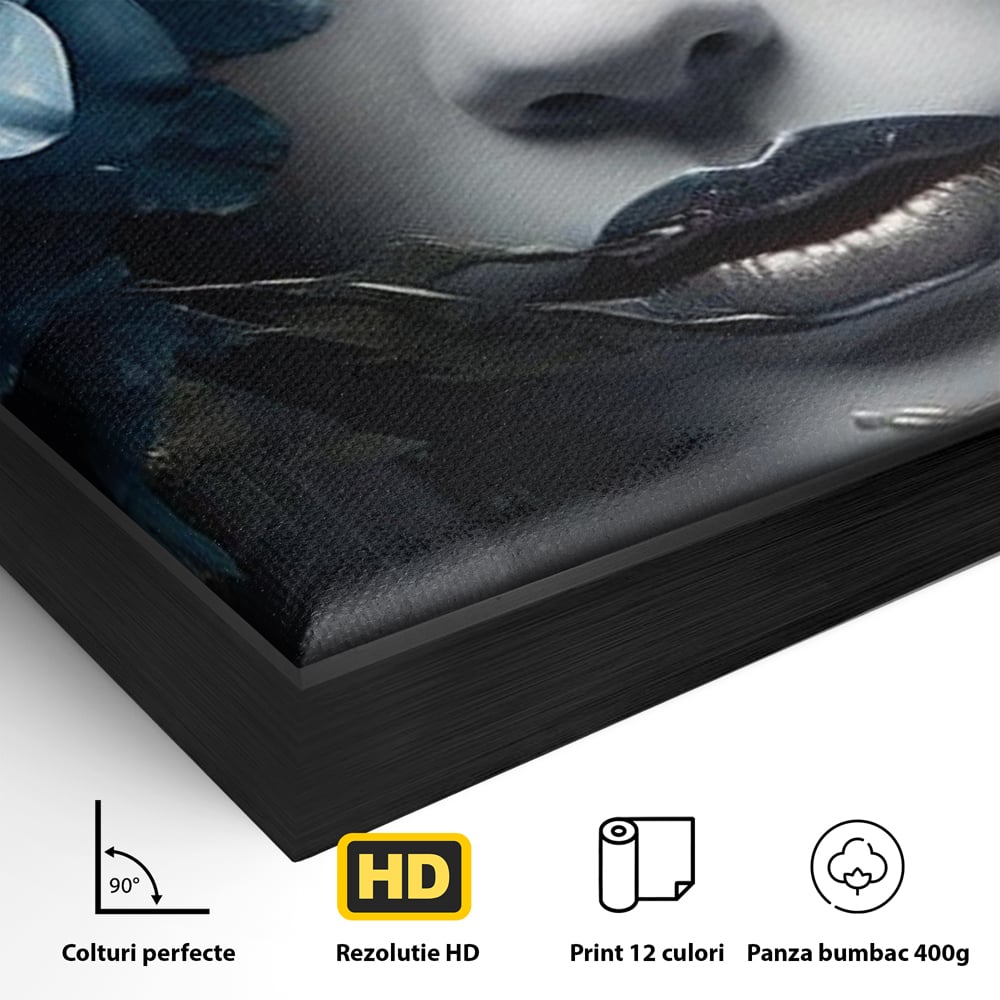Tablou Canvas Premium, LuxCanva® G1202, Chip in Reconstructie, Cicatrici, Auriu, Albastru, Trandafir, Chip, Metamorfoza, Imposibil, Fisura, Poezie, Emotie, Gotic, Birou, Living, Dormitor