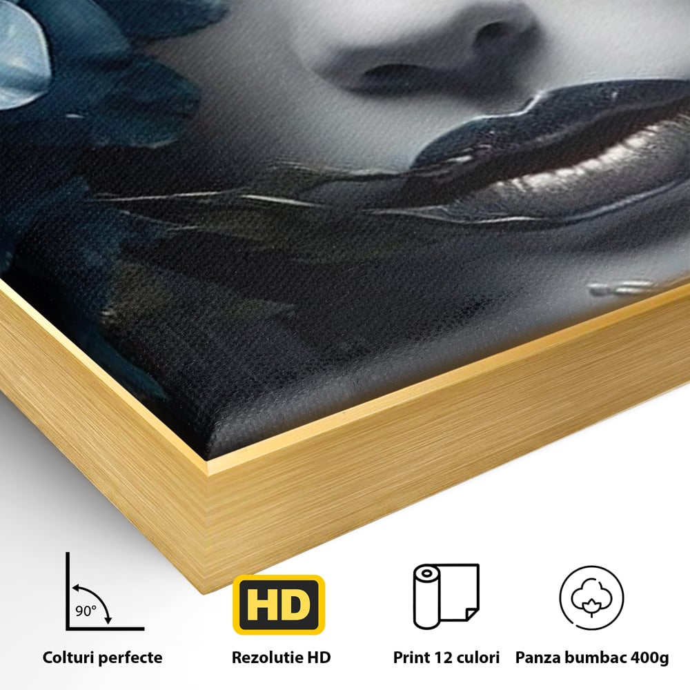 Tablou Canvas Premium, LuxCanva® G1202, Chip in Reconstructie, Cicatrici, Auriu, Albastru, Trandafir, Chip, Metamorfoza, Imposibil, Fisura, Poezie, Emotie, Gotic, Birou, Living, Dormitor