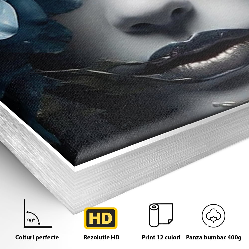 Tablou Canvas Premium, LuxCanva® G1202, Chip in Reconstructie, Cicatrici, Auriu, Albastru, Trandafir, Chip, Metamorfoza, Imposibil, Fisura, Poezie, Emotie, Gotic, Birou, Living, Dormitor