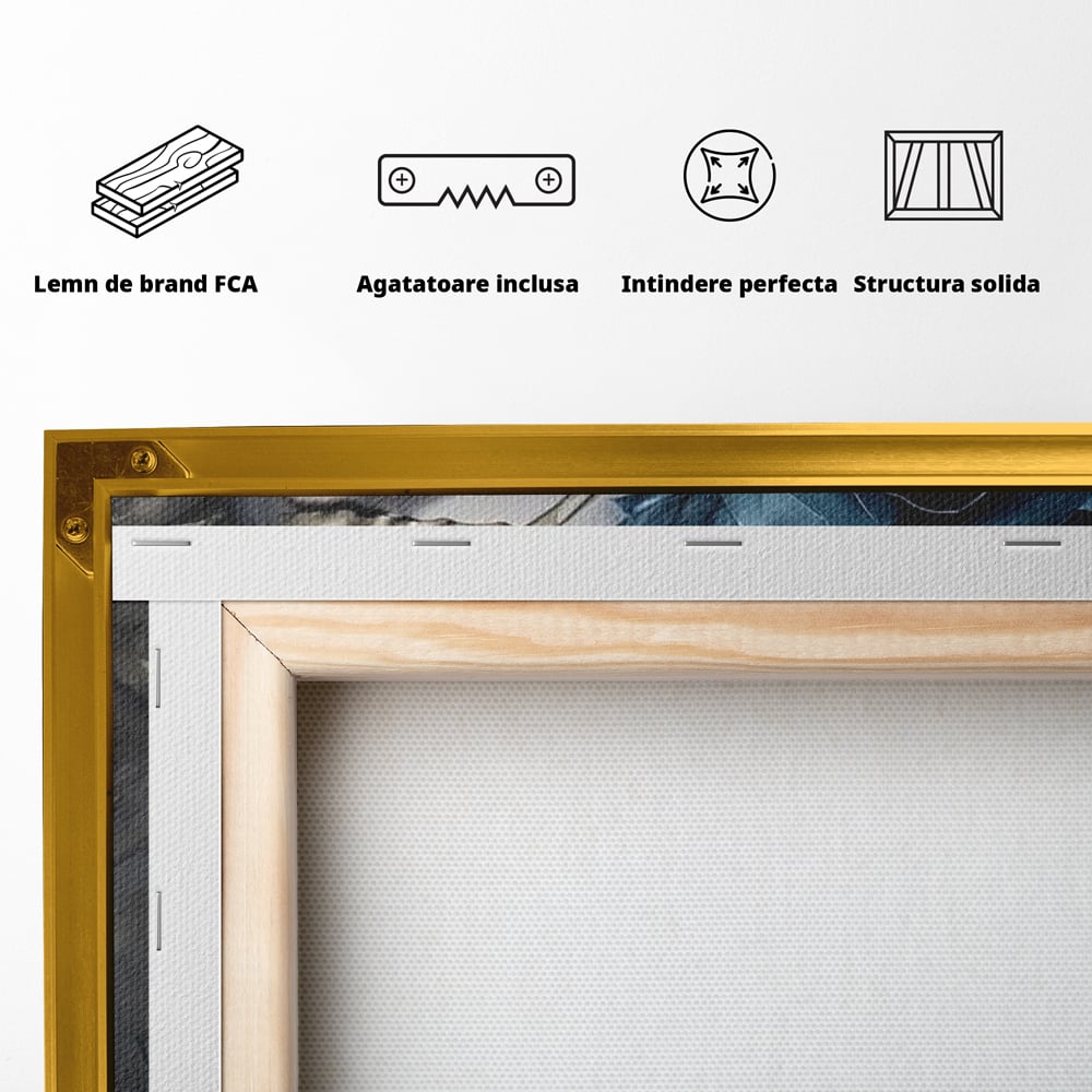 Tablou Canvas Premium, LuxCanva® G1202, Chip in Reconstructie, Cicatrici, Auriu, Albastru, Trandafir, Chip, Metamorfoza, Imposibil, Fisura, Poezie, Emotie, Gotic, Birou, Living, Dormitor