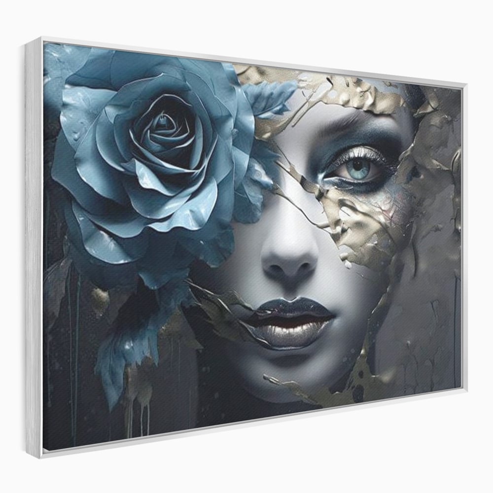 Tablou Canvas Premium, LuxCanva® G1202, Chip in Reconstructie, Cicatrici, Auriu, Albastru, Trandafir, Chip, Metamorfoza, Imposibil, Fisura, Poezie, Emotie, Gotic, Birou, Living, Dormitor