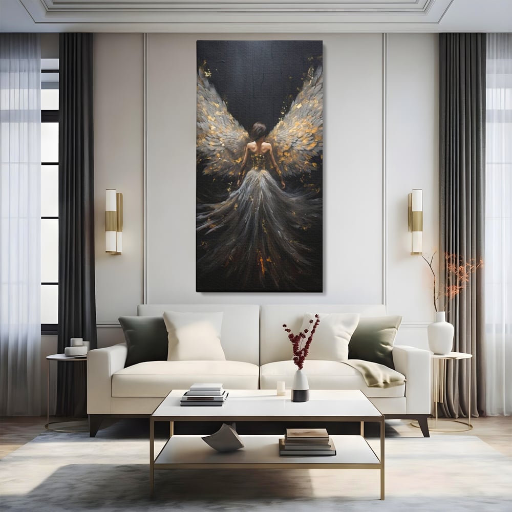 Tablou Canvas Premium, LuxCanva® G1203, Aripile Eternitatii, Divin, Ceresc, Nastere, Lumina, Aripi, Inger, Atingere, Angelic, Transcendenta, Spiritual, Cosmic, Birou, Living, Dormitor
