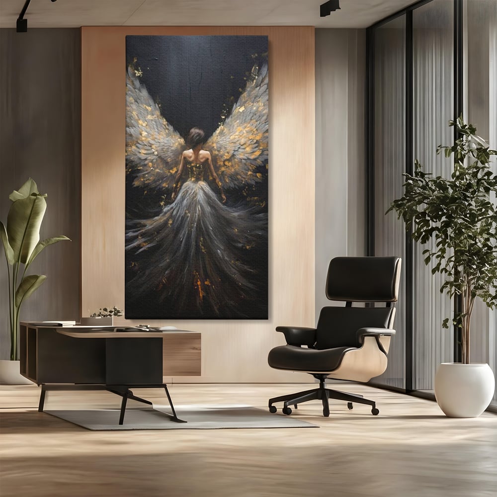 Tablou Canvas Premium, LuxCanva® G1203, Aripile Eternitatii, Divin, Ceresc, Nastere, Lumina, Aripi, Inger, Atingere, Angelic, Transcendenta, Spiritual, Cosmic, Birou, Living, Dormitor
