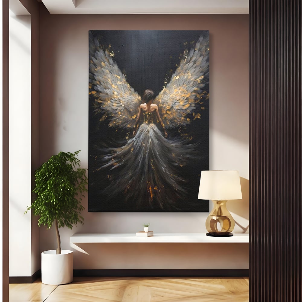 Tablou Canvas Premium, LuxCanva® G1203, Aripile Eternitatii, Divin, Ceresc, Nastere, Lumina, Aripi, Inger, Atingere, Angelic, Transcendenta, Spiritual, Cosmic, Birou, Living, Dormitor