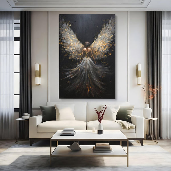 Tablou Canvas Premium, LuxCanva® G1203, Aripile Eternitatii, Divin, Ceresc, Nastere, Lumina, Aripi, Inger, Atingere, Angelic, Transcendenta, Spiritual, Cosmic, Birou, Living, Dormitor