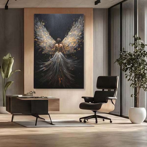 Tablou Canvas Premium, LuxCanva® G1203, Aripile Eternitatii, Divin, Ceresc, Nastere, Lumina, Aripi, Inger, Atingere, Angelic, Transcendenta, Spiritual, Cosmic, Birou, Living, Dormitor