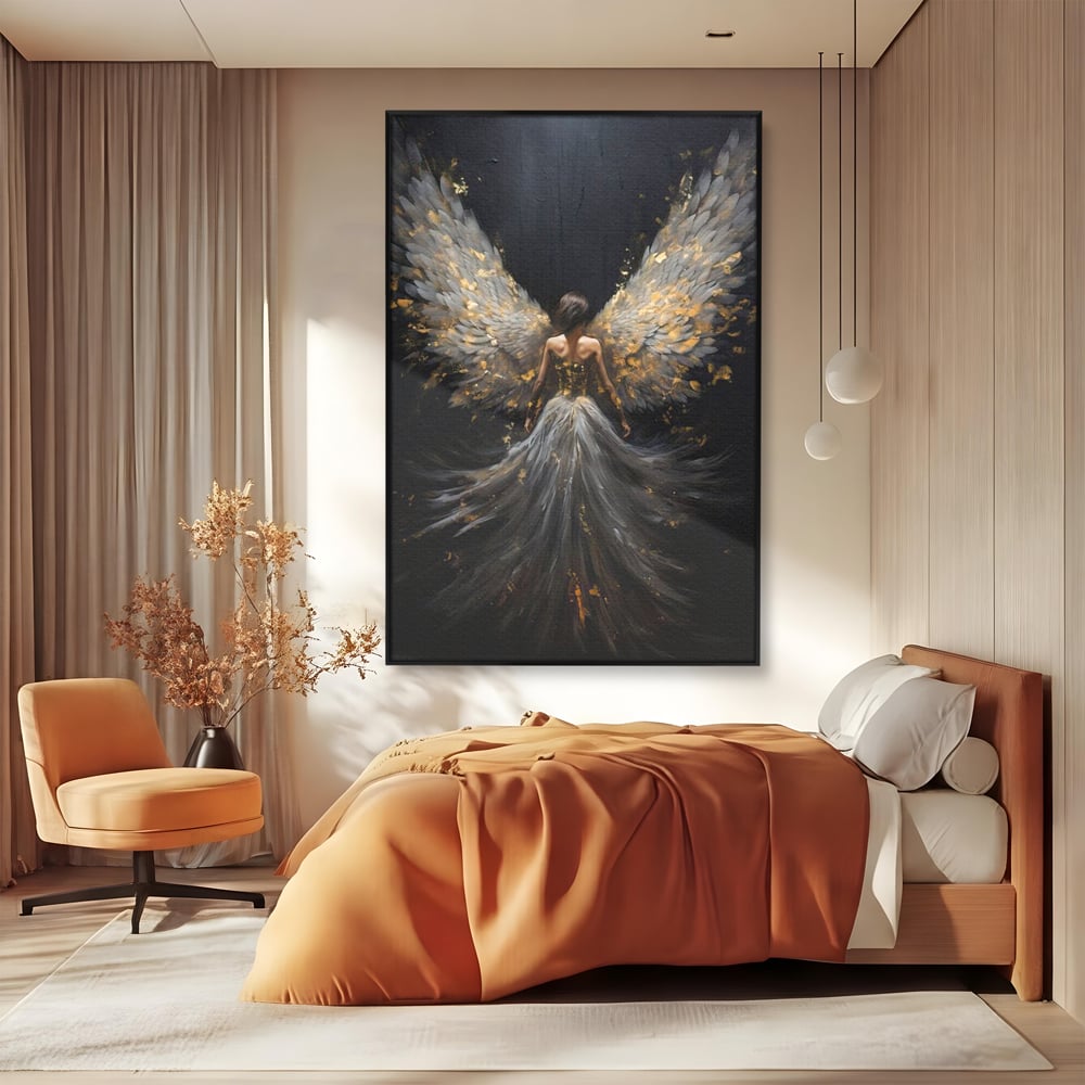 Tablou Canvas Premium, LuxCanva® G1203, Aripile Eternitatii, Divin, Ceresc, Nastere, Lumina, Aripi, Inger, Atingere, Angelic, Transcendenta, Spiritual, Cosmic, Birou, Living, Dormitor