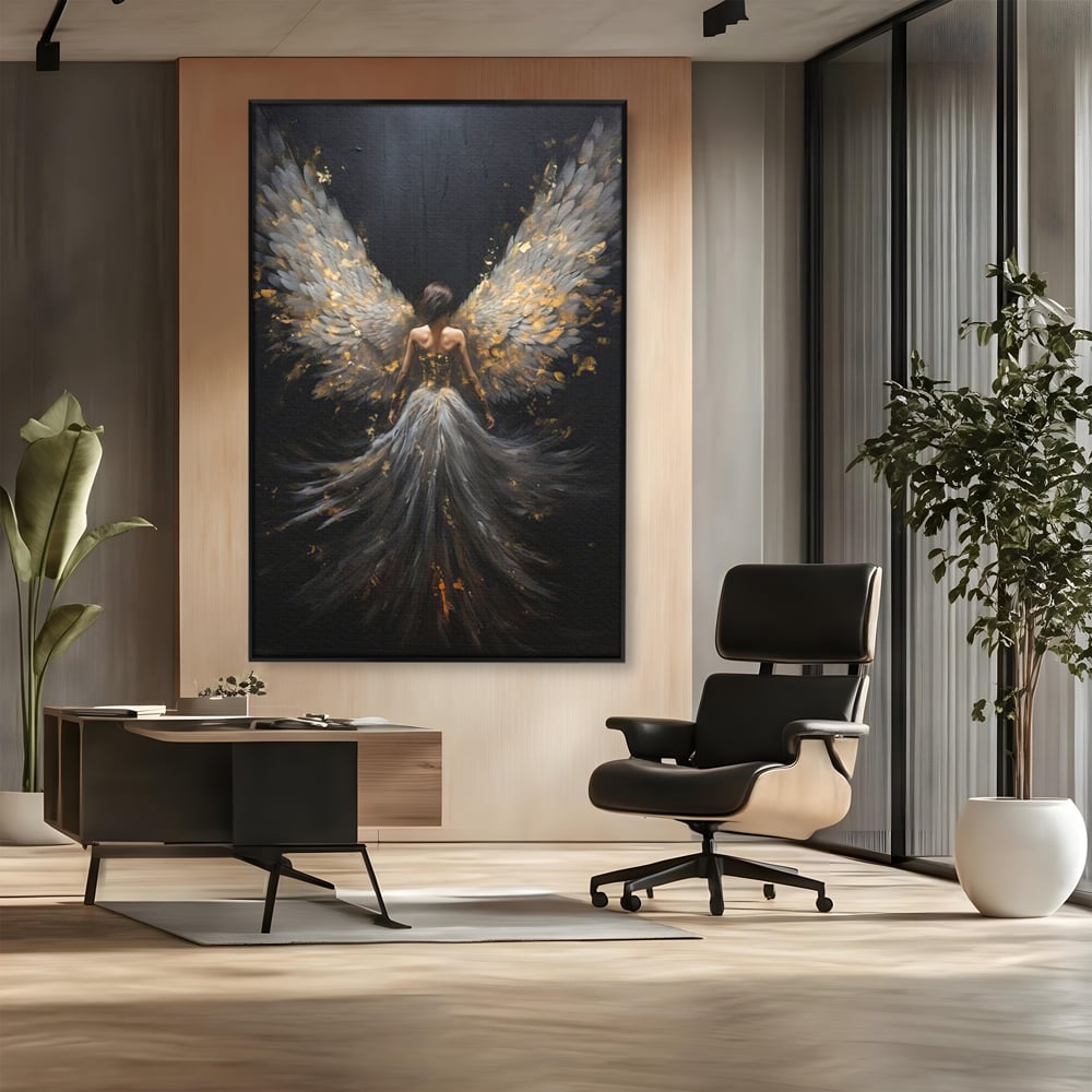 Tablou Canvas Premium, LuxCanva® G1203, Aripile Eternitatii, Divin, Ceresc, Nastere, Lumina, Aripi, Inger, Atingere, Angelic, Transcendenta, Spiritual, Cosmic, Birou, Living, Dormitor