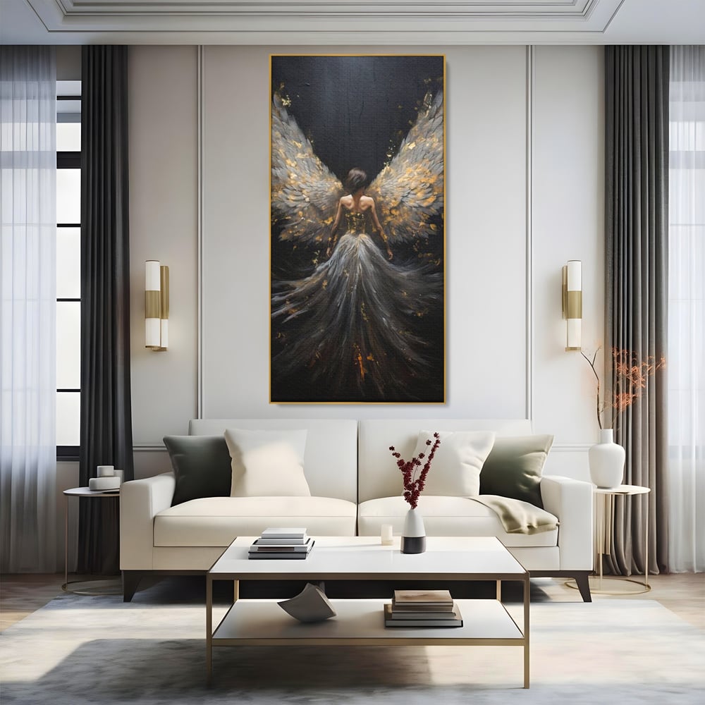 Tablou Canvas Premium, LuxCanva® G1203, Aripile Eternitatii, Divin, Ceresc, Nastere, Lumina, Aripi, Inger, Atingere, Angelic, Transcendenta, Spiritual, Cosmic, Birou, Living, Dormitor