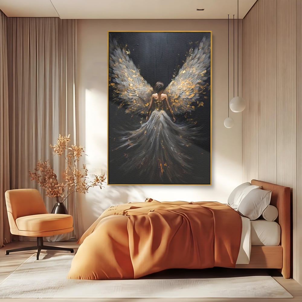 Tablou Canvas Premium, LuxCanva® G1203, Aripile Eternitatii, Divin, Ceresc, Nastere, Lumina, Aripi, Inger, Atingere, Angelic, Transcendenta, Spiritual, Cosmic, Birou, Living, Dormitor