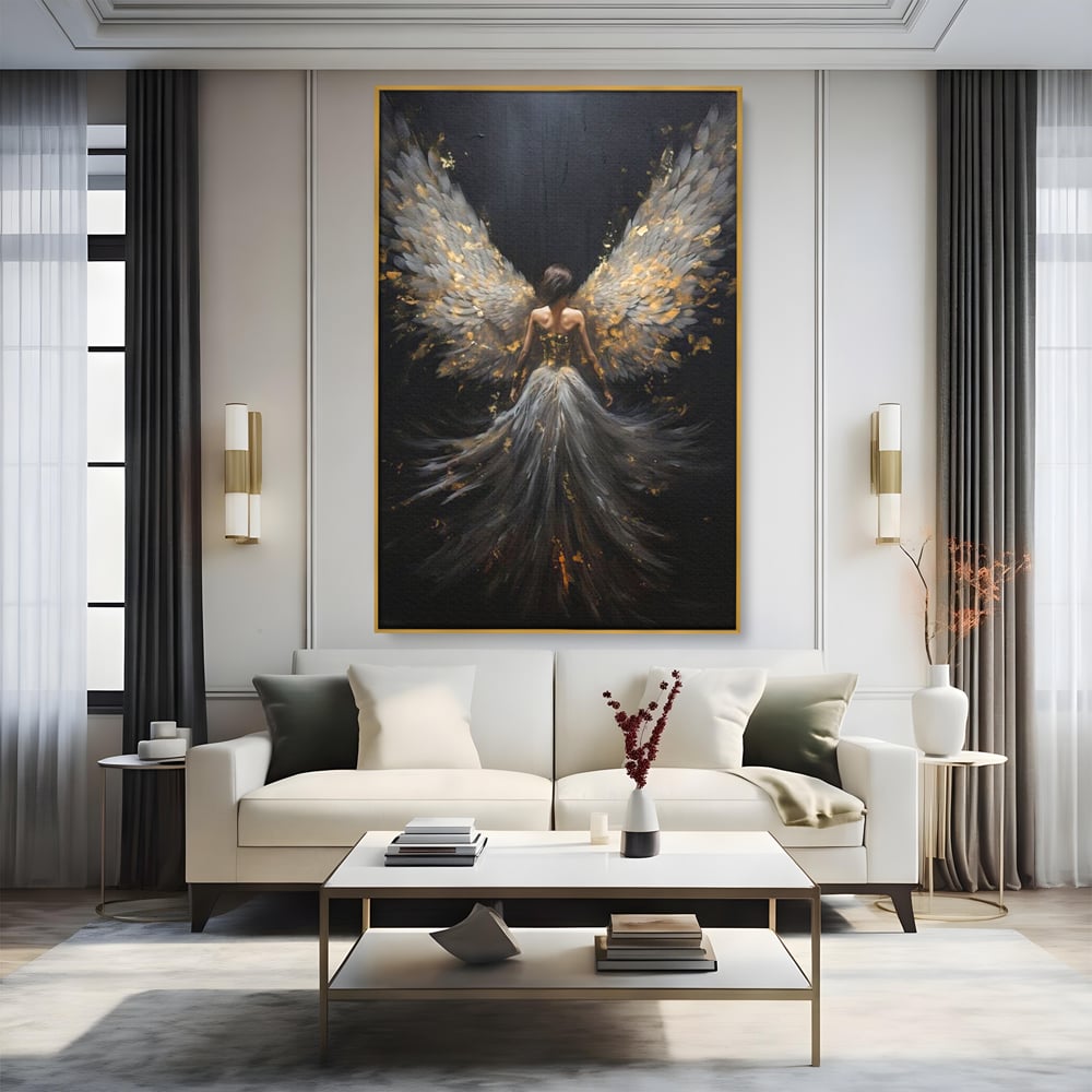 Tablou Canvas Premium, LuxCanva® G1203, Aripile Eternitatii, Divin, Ceresc, Nastere, Lumina, Aripi, Inger, Atingere, Angelic, Transcendenta, Spiritual, Cosmic, Birou, Living, Dormitor