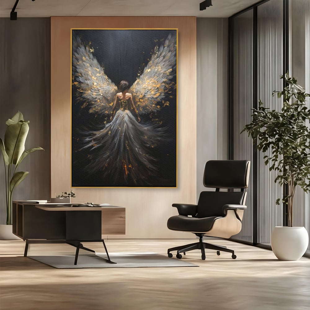 Tablou Canvas Premium, LuxCanva® G1203, Aripile Eternitatii, Divin, Ceresc, Nastere, Lumina, Aripi, Inger, Atingere, Angelic, Transcendenta, Spiritual, Cosmic, Birou, Living, Dormitor