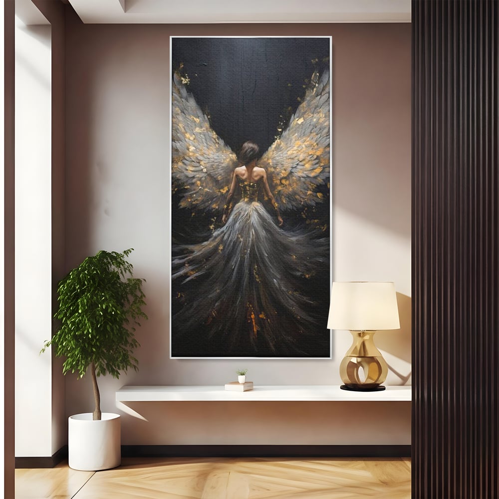 Tablou Canvas Premium, LuxCanva® G1203, Aripile Eternitatii, Divin, Ceresc, Nastere, Lumina, Aripi, Inger, Atingere, Angelic, Transcendenta, Spiritual, Cosmic, Birou, Living, Dormitor