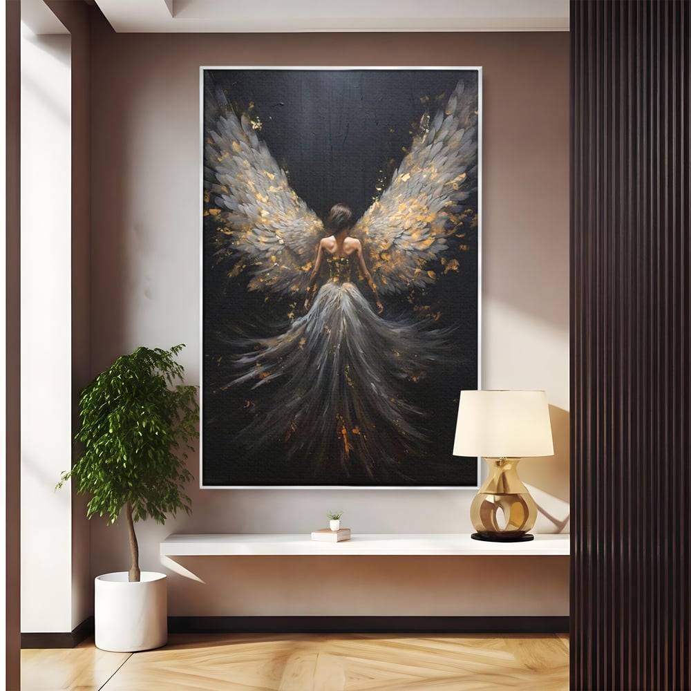 Tablou Canvas Premium, LuxCanva® G1203, Aripile Eternitatii, Divin, Ceresc, Nastere, Lumina, Aripi, Inger, Atingere, Angelic, Transcendenta, Spiritual, Cosmic, Birou, Living, Dormitor