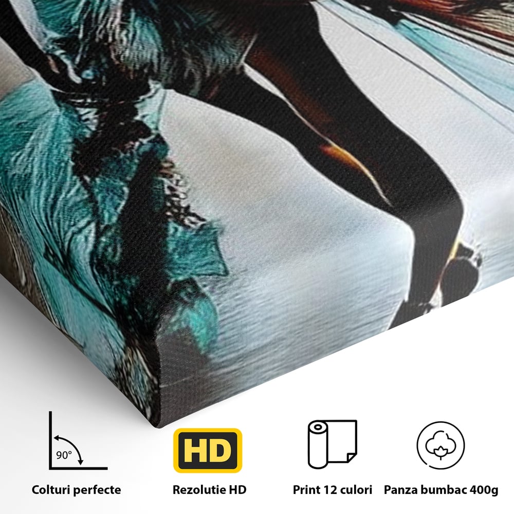 Tablou Canvas Premium, LuxCanva® G1205, Pasi peste Oglinda, Silueta, Pdium, Moda, Manechin, Oniric, Rochie, Voal, Fluiditate, Reflexii, Scenic, Pasi, Tocuri, Birou, Living, Dormitor