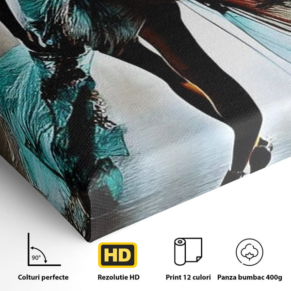 Tablou Canvas Premium, LuxCanva® G1205, Pasi peste Oglinda, Silueta, Pdium, Moda, Manechin, Oniric, Rochie, Voal, Fluiditate, Reflexii, Scenic, Pasi, Tocuri, Birou, Living, Dormitor