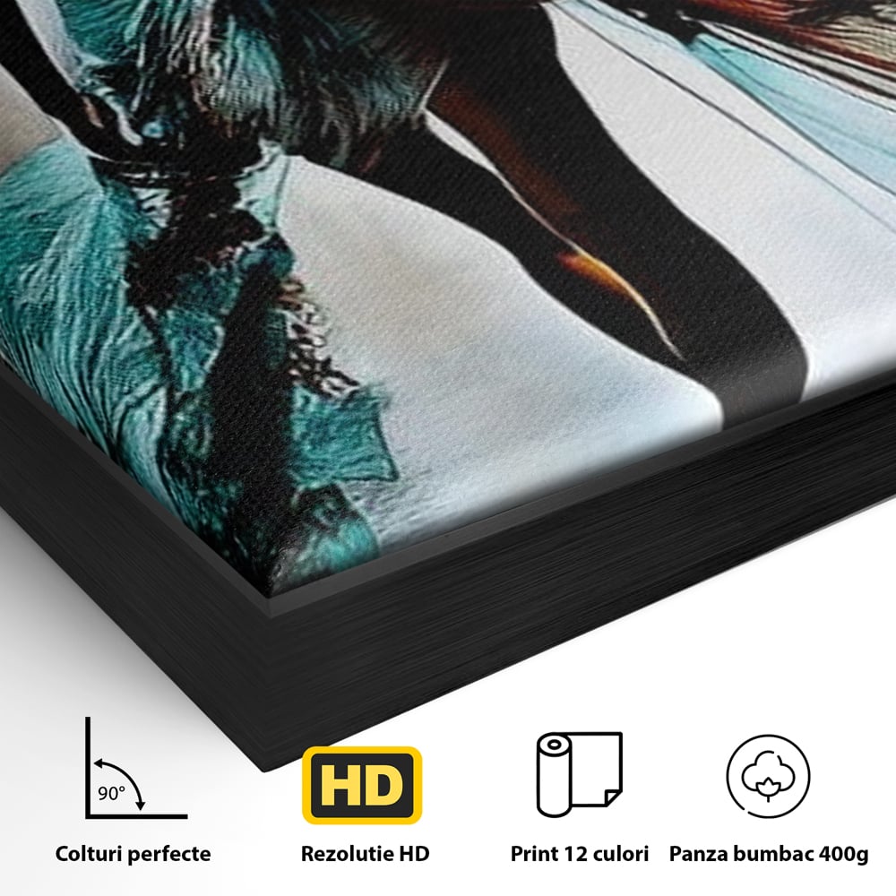 Tablou Canvas Premium, LuxCanva® G1205, Pasi peste Oglinda, Silueta, Pdium, Moda, Manechin, Oniric, Rochie, Voal, Fluiditate, Reflexii, Scenic, Pasi, Tocuri, Birou, Living, Dormitor