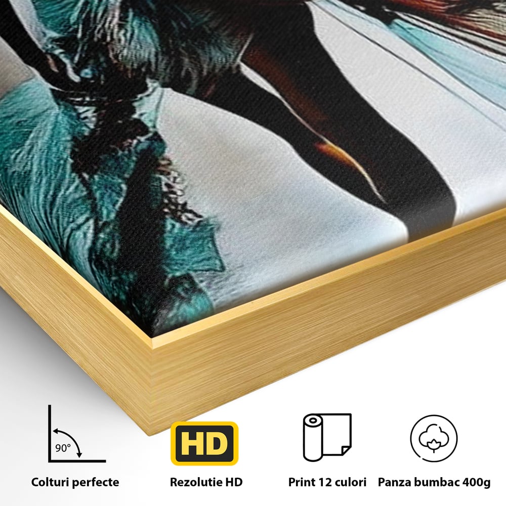 Tablou Canvas Premium, LuxCanva® G1205, Pasi peste Oglinda, Silueta, Pdium, Moda, Manechin, Oniric, Rochie, Voal, Fluiditate, Reflexii, Scenic, Pasi, Tocuri, Birou, Living, Dormitor