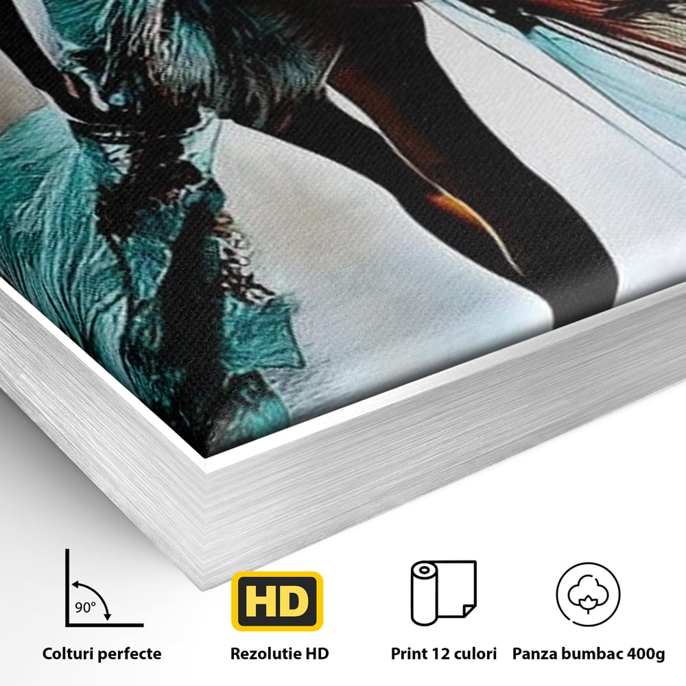 Tablou Canvas Premium, LuxCanva® G1205, Pasi peste Oglinda, Silueta, Pdium, Moda, Manechin, Oniric, Rochie, Voal, Fluiditate, Reflexii, Scenic, Pasi, Tocuri, Birou, Living, Dormitor