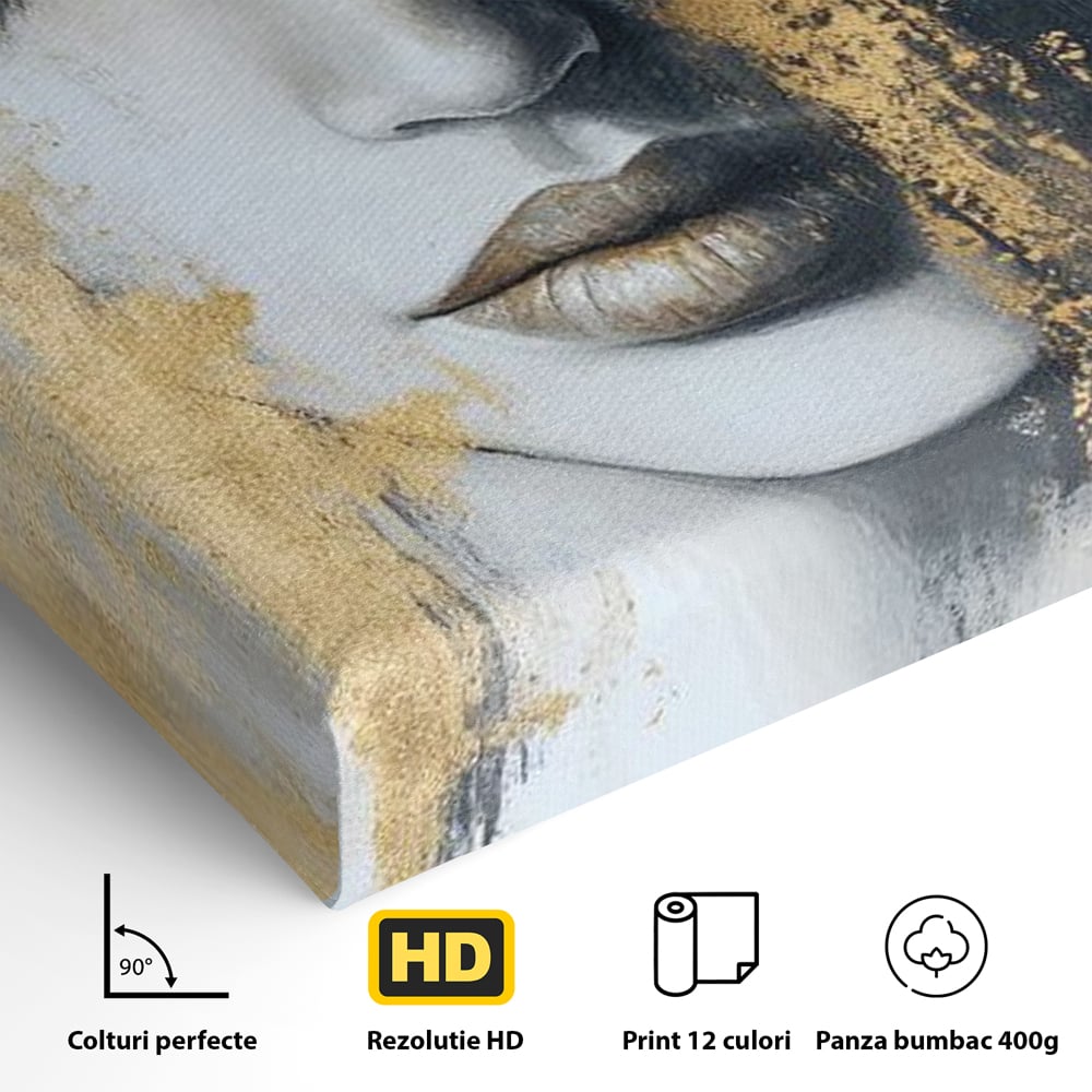 Tablou Canvas Premium, LuxCanva® G1207, Regina muta, Gold, Trandafir, Delicatete, Portret, Fragilitate, Chip, Petale, Umbra, Alchimie, Divin, Taina, Inger, Ochi, Suflet, Salon, Birou, Living, Dormitor