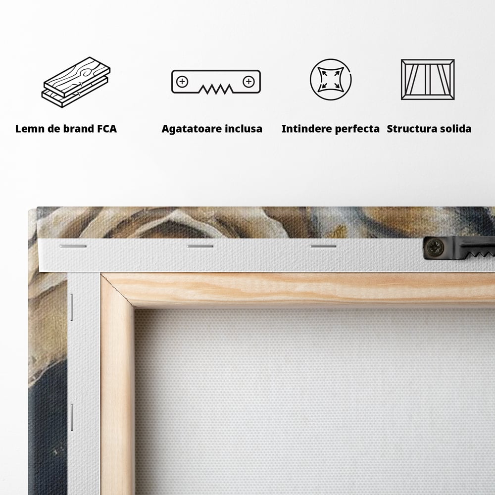 Tablou Canvas Premium, LuxCanva® G1207, Regina muta, Gold, Trandafir, Delicatete, Portret, Fragilitate, Chip, Petale, Umbra, Alchimie, Divin, Taina, Inger, Ochi, Suflet, Salon, Birou, Living, Dormitor