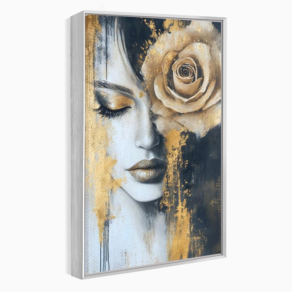 Tablou Canvas Premium, LuxCanva® G1207, Regina muta, Gold, Trandafir, Delicatete, Portret, Fragilitate, Chip, Petale, Umbra, Alchimie, Divin, Taina, Inger, Ochi, Suflet, Salon, Birou, Living, Dormitor