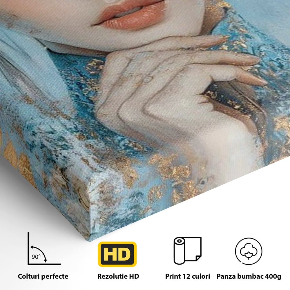 Tablou Canvas Premium, LuxCanva® G1208, Vis de Iasomie, Serenitate, Azuriu, Sublim, Gratie, Frumos, Chip, Portret, Auriu, Reflexii, Mana, Gand, Dorinta, Safir, Privire, Salon, Birou, Living, Dormitor