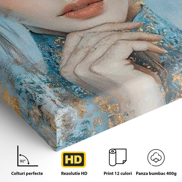 Tablou Canvas Premium, LuxCanva® G1208, Vis de Iasomie, Serenitate, Azuriu, Sublim, Gratie, Frumos, Chip, Portret, Auriu, Reflexii, Mana, Gand, Dorinta, Safir, Privire, Salon, Birou, Living, Dormitor